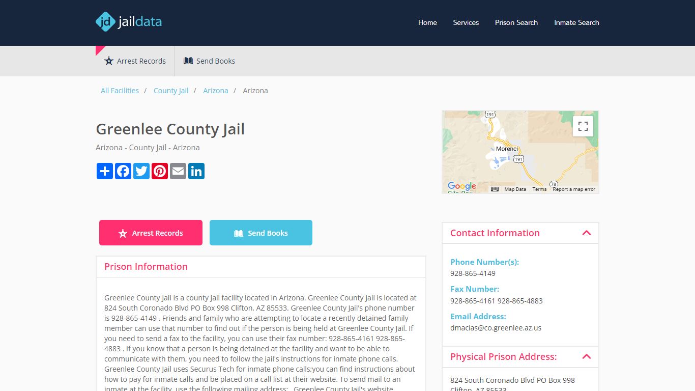 Greenlee County Jail Inmate Search and Prisoner Info - Clifton, AZ